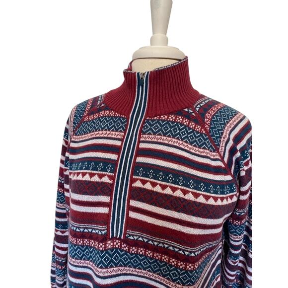 Eddie Bauer Women's LP Engage Fair Isle Knit Ruby 1/4 Zip Pullover Soft Sweater - Picture 3 of 11